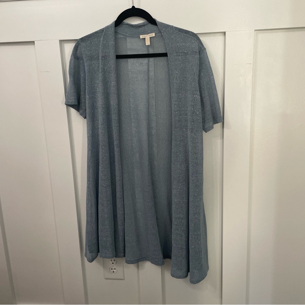 Eileen Fisher Light Blue Short-Sleeve Open Cardigan